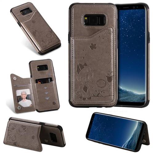 Luxury Bee and Cat Multifunction Magnetic Card Slots Stand Leather Back Cover for Samsung Galaxy S8 Plus S8+ - Black