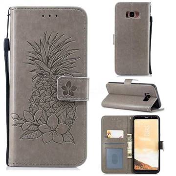 Embossing Flower Pineapple Leather Wallet Case for Samsung Galaxy S8 Plus S8+ - Gray