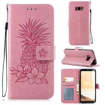 Embossing Flower Pineapple Leather Wallet Case for Samsung Galaxy S8 Plus S8+ - Pink