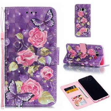 Purple Butterfly Flower 3D Painted Leather Phone Wallet Case for Samsung Galaxy S8 Plus S8+
