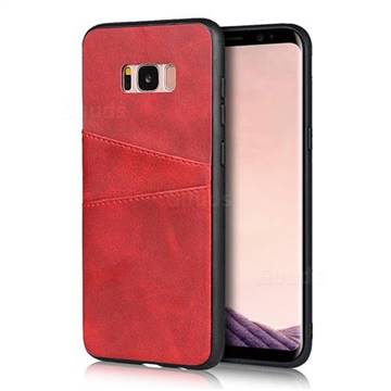 Simple Calf Card Slots Mobile Phone Back Cover for Samsung Galaxy S8 Plus S8+ - Red