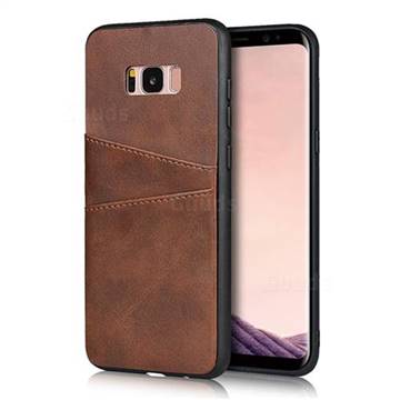 Simple Calf Card Slots Mobile Phone Back Cover for Samsung Galaxy S8 Plus S8+ - Coffee