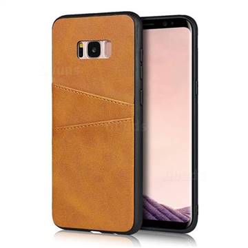 Simple Calf Card Slots Mobile Phone Back Cover for Samsung Galaxy S8 Plus S8+ - Yellow