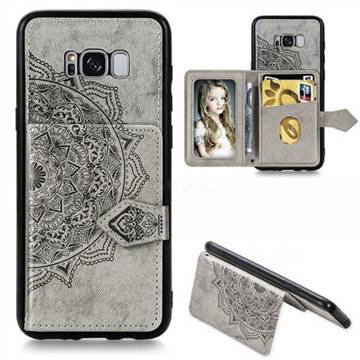 Mandala Flower Cloth Multifunction Stand Card Leather Phone Case for Samsung Galaxy S8 Plus S8+ - Gray