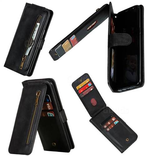 Multifunction 9 Cards Leather Zipper Wallet Phone Case for Samsung Galaxy S8 Plus S8+ - Black