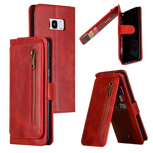 Multifunction 9 Cards Leather Zipper Wallet Phone Case for Samsung Galaxy S8 Plus S8+ - Red