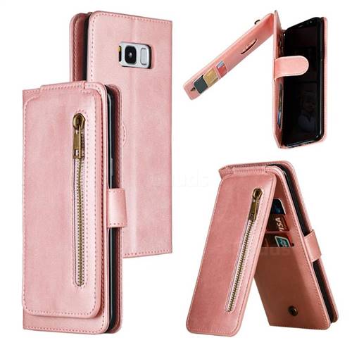 Multifunction 9 Cards Leather Zipper Wallet Phone Case for Samsung Galaxy S8 Plus S8+ - Rose Gold