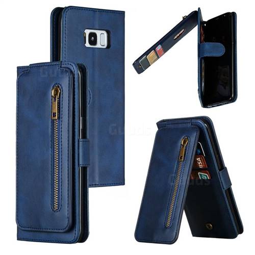 Multifunction 9 Cards Leather Zipper Wallet Phone Case for Samsung Galaxy S8 Plus S8+ - Blue