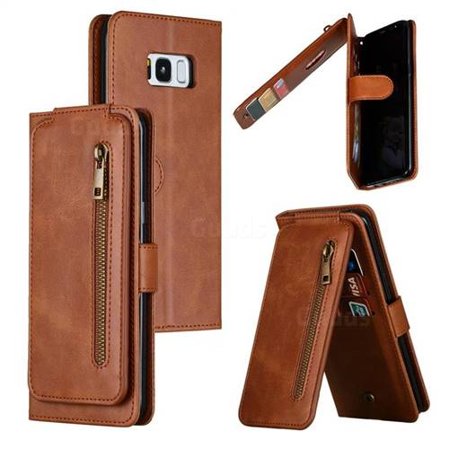 Multifunction 9 Cards Leather Zipper Wallet Phone Case for Samsung Galaxy S8 Plus S8+ - Brown