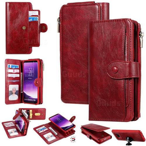 Retro Multifunction Zipper Magnetic Separable Leather Phone Case Cover for Samsung Galaxy S8 Plus S8+ - Red