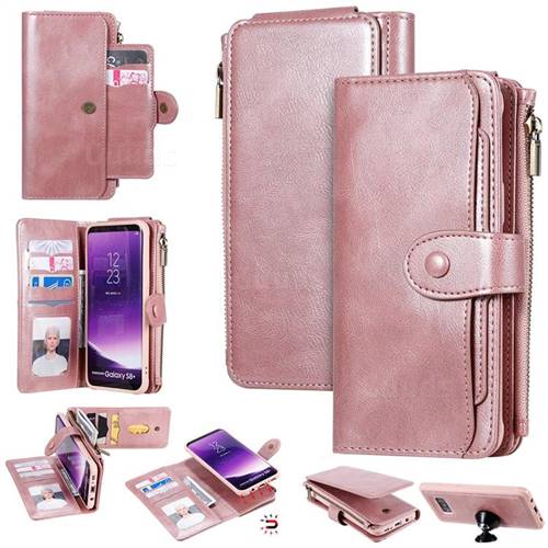 Retro Multifunction Zipper Magnetic Separable Leather Phone Case Cover for Samsung Galaxy S8 Plus S8+ - Rose Gold