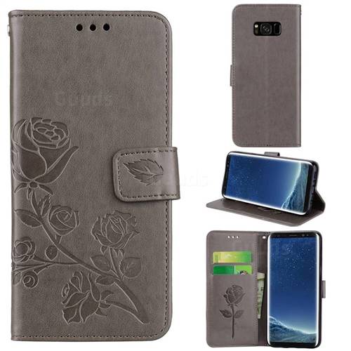 Embossing Rose Flower Leather Wallet Case for Samsung Galaxy S8 Plus S8+ - Grey