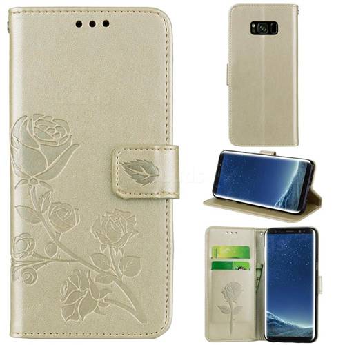 Embossing Rose Flower Leather Wallet Case for Samsung Galaxy S8 Plus S8+ - Golden