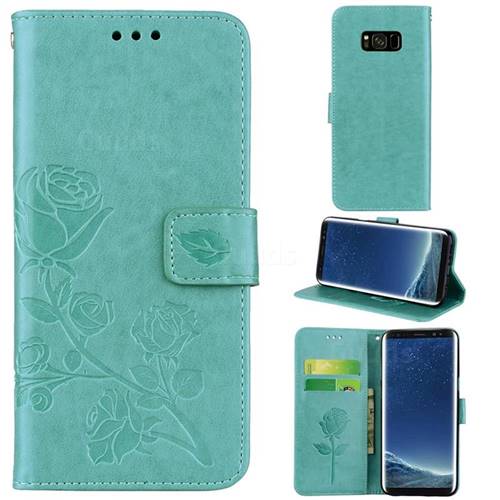 Embossing Rose Flower Leather Wallet Case for Samsung Galaxy S8 Plus S8+ - Green