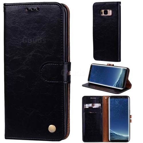 Luxury Retro Oil Wax PU Leather Wallet Phone Case for Samsung Galaxy S8 Plus S8+ - Deep Black