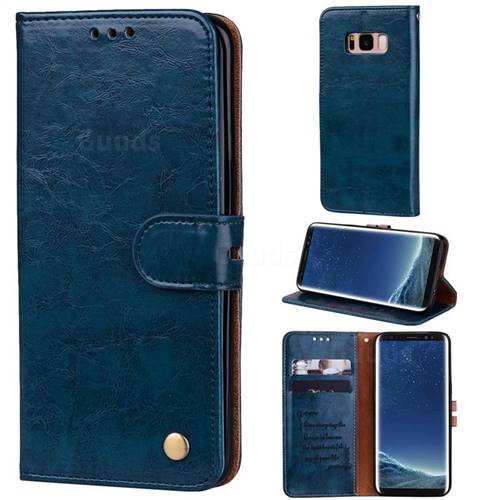 Luxury Retro Oil Wax PU Leather Wallet Phone Case for Samsung Galaxy S8 Plus S8+ - Sapphire