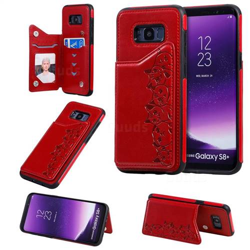 Yikatu Luxury Cute Cats Multifunction Magnetic Card Slots Stand Leather Back Cover for Samsung Galaxy S8 Plus S8+ - Red