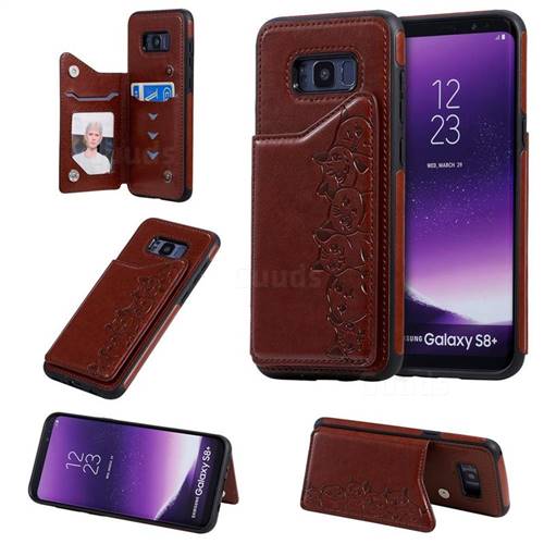 Yikatu Luxury Cute Cats Multifunction Magnetic Card Slots Stand Leather Back Cover for Samsung Galaxy S8 Plus S8+ - Brown