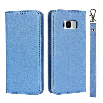 Ultra Slim Magnetic Automatic Suction Silk Lanyard Leather Flip Cover for Samsung Galaxy S8 Plus S8+ - Sky Blue