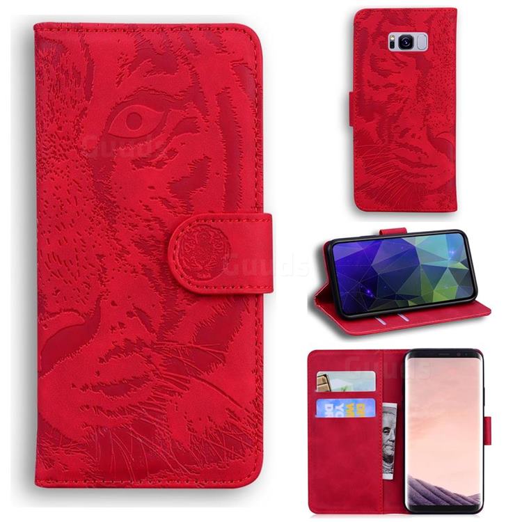 Intricate Embossing Tiger Face Leather Wallet Case for Samsung Galaxy S8 Plus S8+ - Red