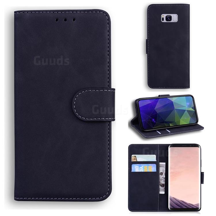 Retro Classic Skin Feel Leather Wallet Phone Case for Samsung Galaxy S8 Plus S8+ - Black