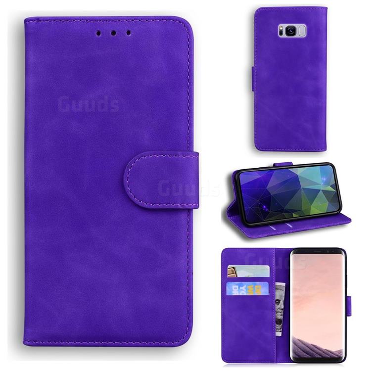 Retro Classic Skin Feel Leather Wallet Phone Case for Samsung Galaxy S8 Plus S8+ - Purple