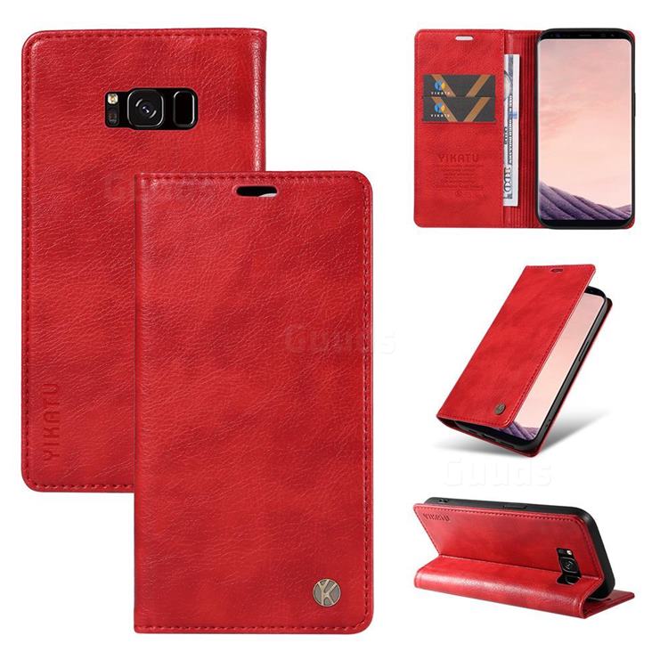 YIKATU Litchi Card Magnetic Automatic Suction Leather Flip Cover for Samsung Galaxy S8 Plus S8+ - Bright Red