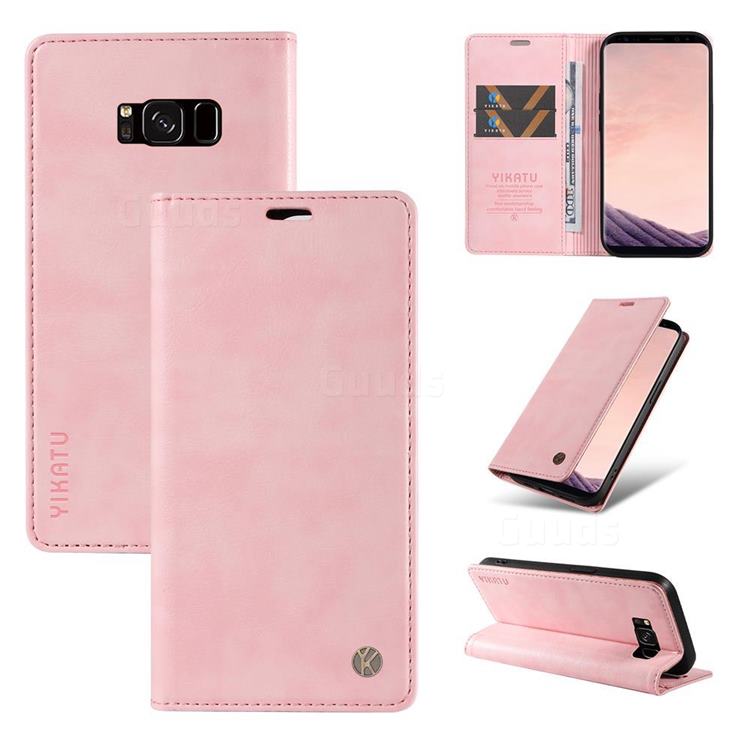 YIKATU Litchi Card Magnetic Automatic Suction Leather Flip Cover for Samsung Galaxy S8 Plus S8+ - Pink
