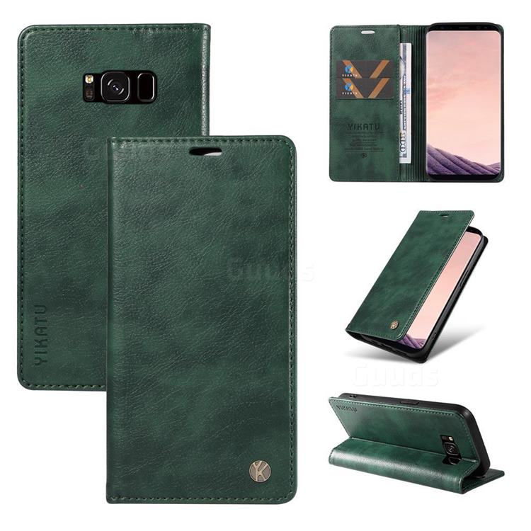 YIKATU Litchi Card Magnetic Automatic Suction Leather Flip Cover for Samsung Galaxy S8 Plus S8+ - Green