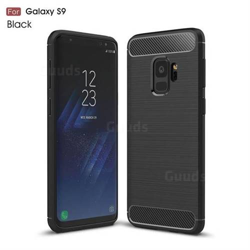 Luxury Carbon Fiber Brushed Wire Drawing Silicone TPU Back Cover for Samsung Galaxy S9 - Black