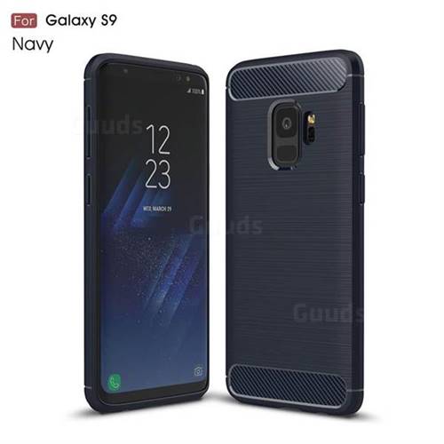 Luxury Carbon Fiber Brushed Wire Drawing Silicone TPU Back Cover for Samsung Galaxy S9 - Navy