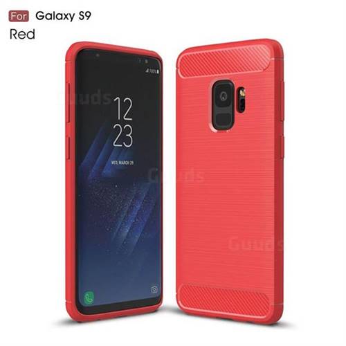 Luxury Carbon Fiber Brushed Wire Drawing Silicone TPU Back Cover for Samsung Galaxy S9 - Red