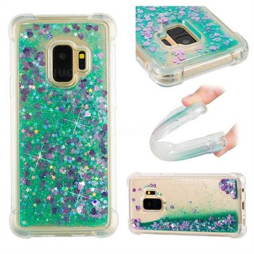 Dynamic Liquid Glitter Sand Quicksand TPU Case for Samsung Galaxy S9 - Green Love Heart