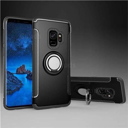Armor Anti Drop Carbon PC + Silicon Invisible Ring Holder Phone Case for Samsung Galaxy S9 - Black