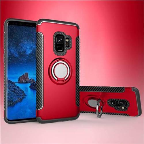 Armor Anti Drop Carbon PC + Silicon Invisible Ring Holder Phone Case for Samsung Galaxy S9 - Red