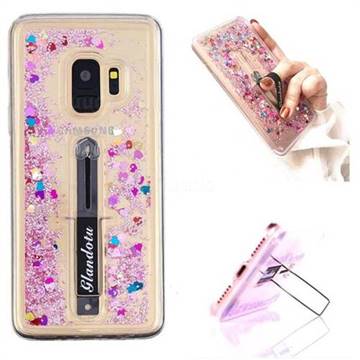 Concealed Ring Holder Stand Glitter Quicksand Dynamic Liquid Phone Case for Samsung Galaxy S9 - Rose