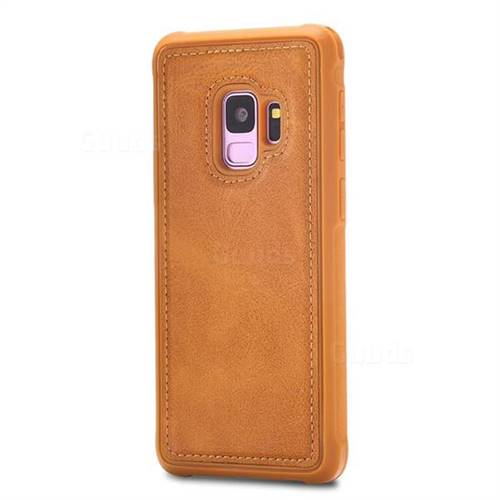 Luxury Shatter-resistant Leather Coated Phone Back Cover for Samsung Galaxy S9 - Brown