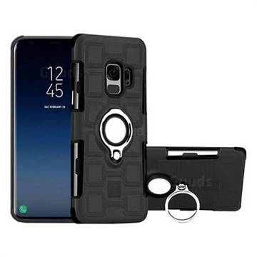 Ice Cube Shockproof PC + Silicon Invisible Ring Holder Phone Case for Samsung Galaxy S9 - Black
