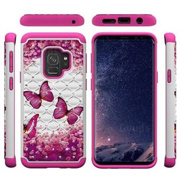 Rose Butterfly Studded Rhinestone Bling Diamond Shock Absorbing Hybrid Defender Rugged Phone Case Cover for Samsung Galaxy S9