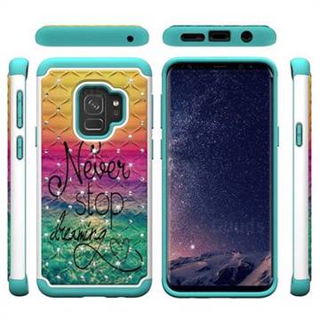 Colorful Dream Catcher Studded Rhinestone Bling Diamond Shock Absorbing Hybrid Defender Rugged Phone Case Cover for Samsung Galaxy S9