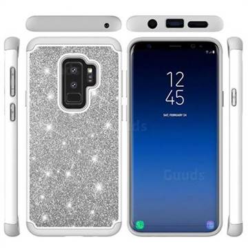 Glitter Rhinestone Bling Shock Absorbing Hybrid Defender Rugged Phone Case Cover for Samsung Galaxy S9 - Gray
