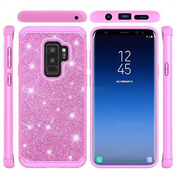Glitter Rhinestone Bling Shock Absorbing Hybrid Defender Rugged Phone Case Cover for Samsung Galaxy S9 - Pink