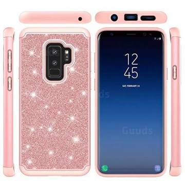 Glitter Rhinestone Bling Shock Absorbing Hybrid Defender Rugged Phone Case Cover for Samsung Galaxy S9 - Rose Gold