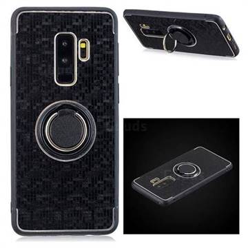 Luxury Mosaic Metal Silicone Invisible Ring Holder Soft Phone Case for Samsung Galaxy S9 - Black