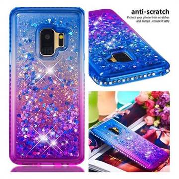 Diamond Frame Liquid Glitter Quicksand Sequins Phone Case for Samsung Galaxy S9 - Blue Purple