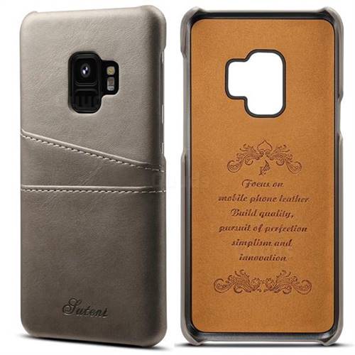 Suteni Retro Classic Card Slots Calf Leather Coated Back Cover for Samsung Galaxy S9 - Gray