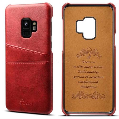 Suteni Retro Classic Card Slots Calf Leather Coated Back Cover for Samsung Galaxy S9 - Red