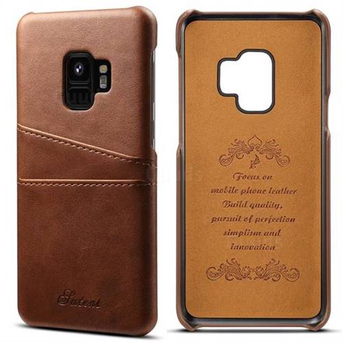 Suteni Retro Classic Card Slots Calf Leather Coated Back Cover for Samsung Galaxy S9 - Brown