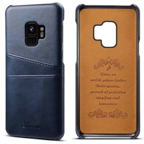 Suteni Retro Classic Card Slots Calf Leather Coated Back Cover for Samsung Galaxy S9 - Blue