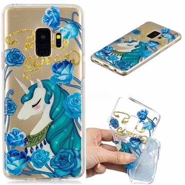 Blue Flower Unicorn Clear Varnish Soft Phone Back Cover for Samsung Galaxy S9